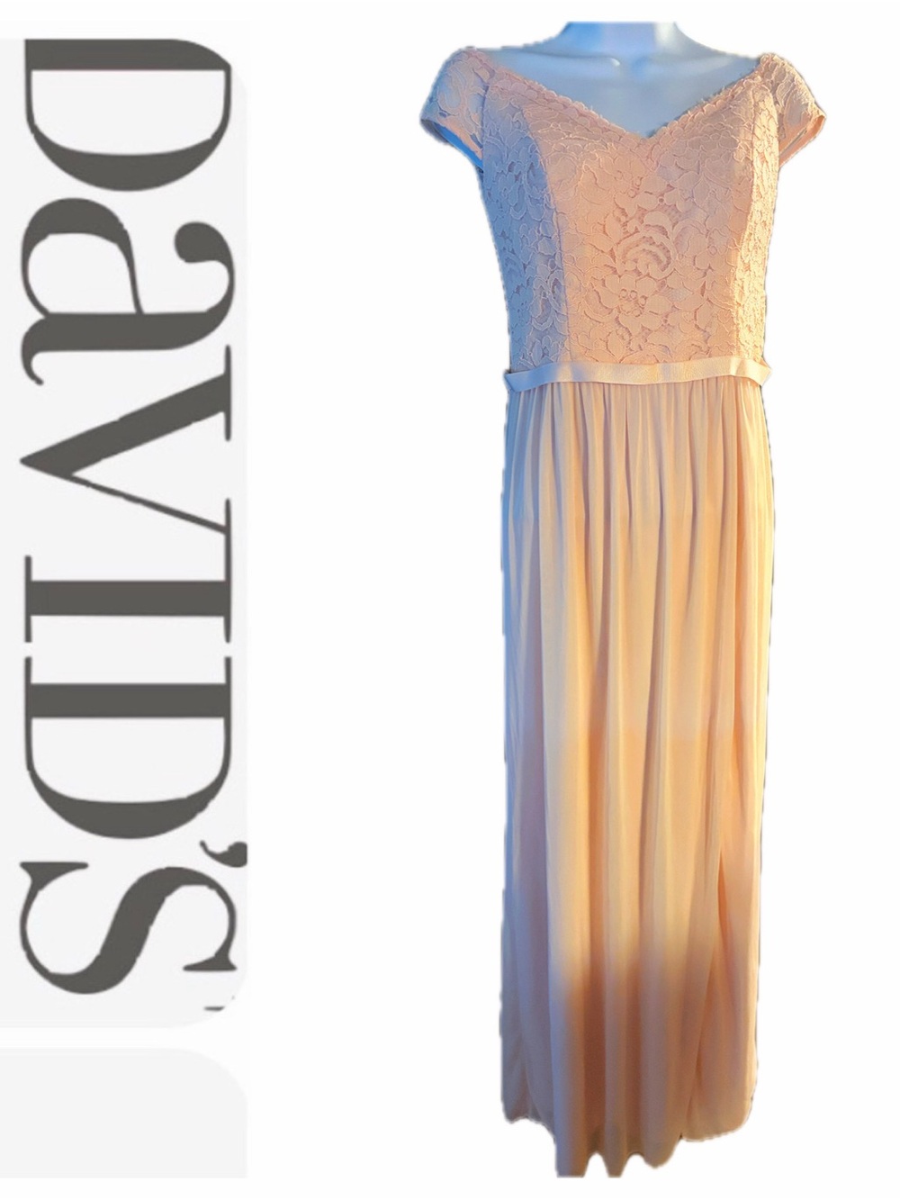 David’s Bridal Pink Lace Off-Shoulder Dress